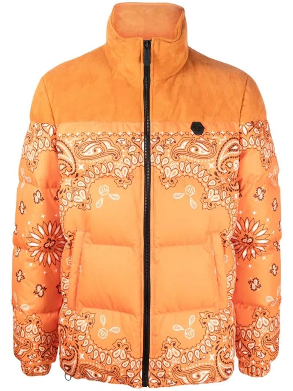 Bandana-print Padded Jacket In Orange Product Image