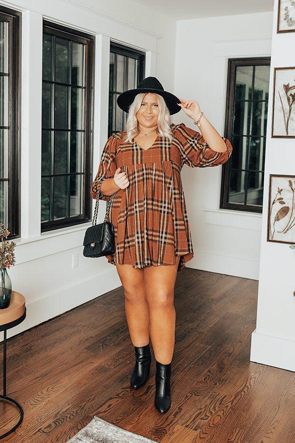 Yearn For More Plaid Babydoll Dress in Camel Curves Product Image