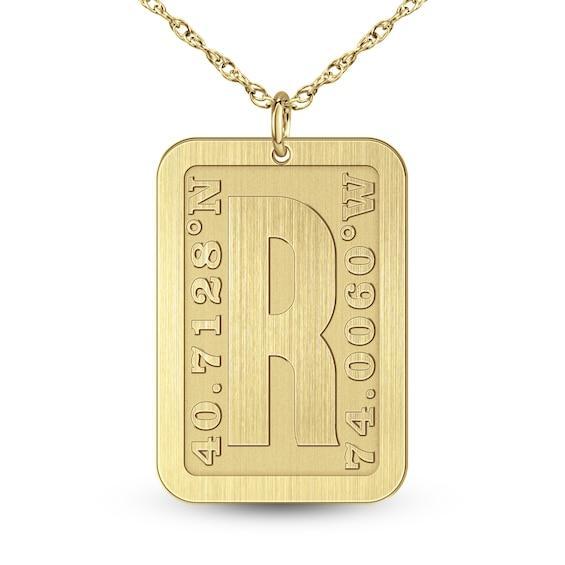 Men's Engravable Coordinates 35.0mm Dog Tag Pendant (1 Initial and Location) - 22" Product Image