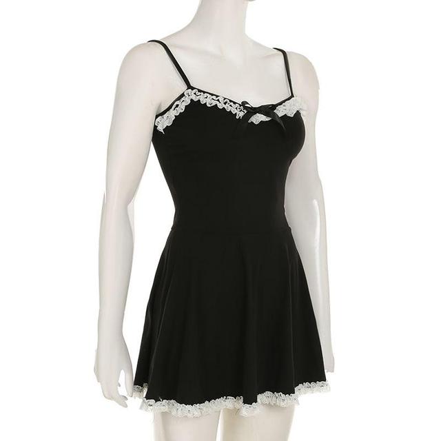 Sleeveless V-Neck Lace Trim Mini A-Line Dress Product Image