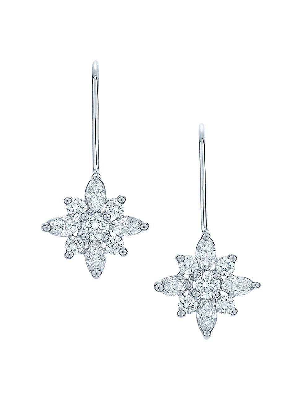 Womens 18K White Gold & Diamond Star Drop Earrings Product Image