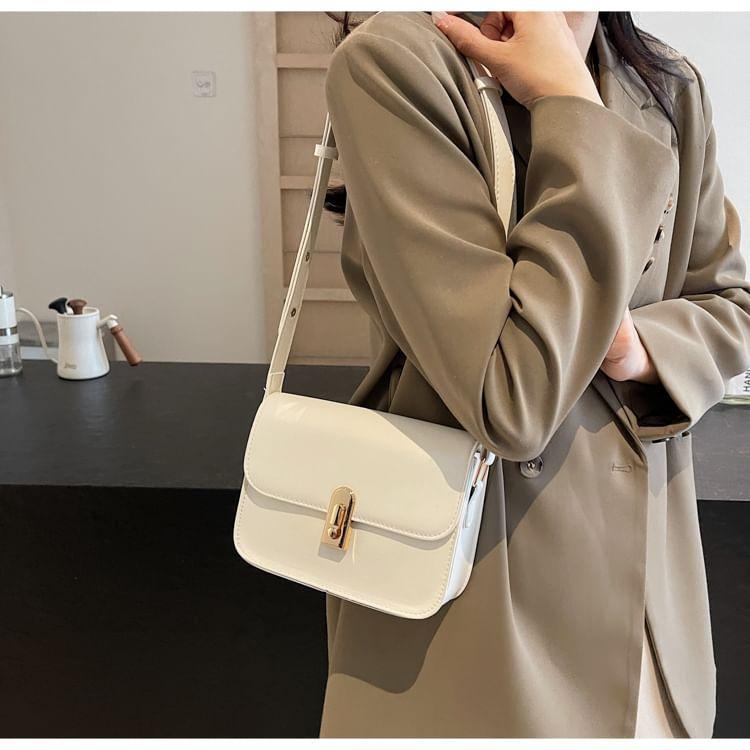 Plain Faux Leather Flap Crossbody Bag Product Image