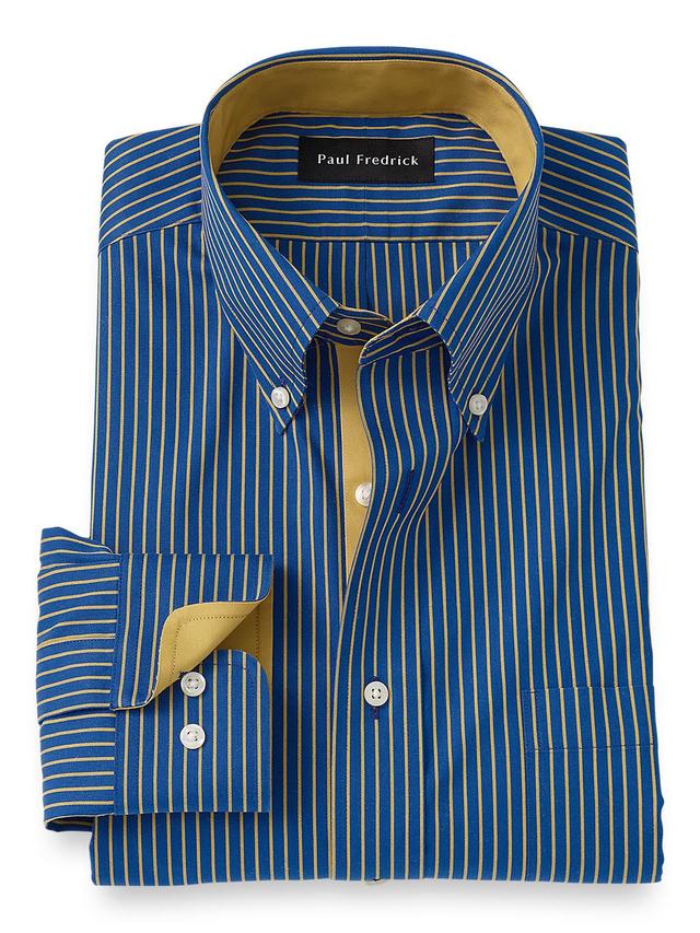 Non-iron Cotton Stripe Dress Shirt With Contrast Trim Product Image