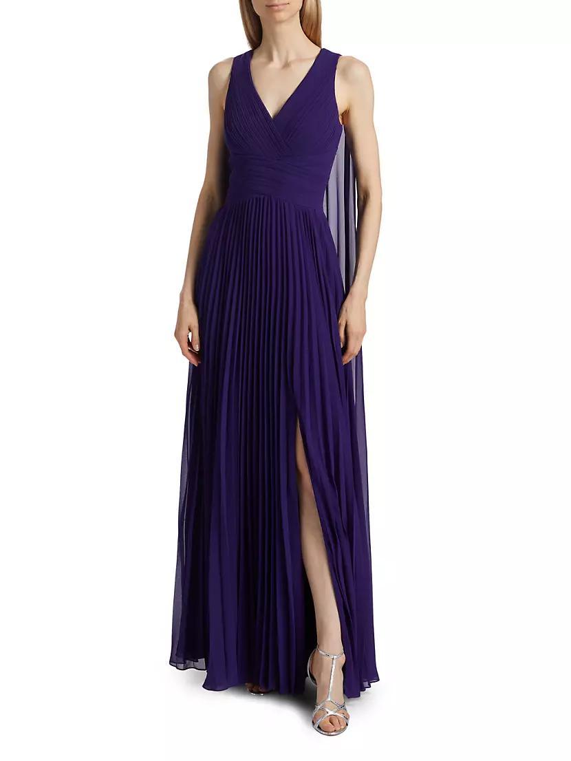 Pleated Chiffon Cape A-Line Gown Product Image