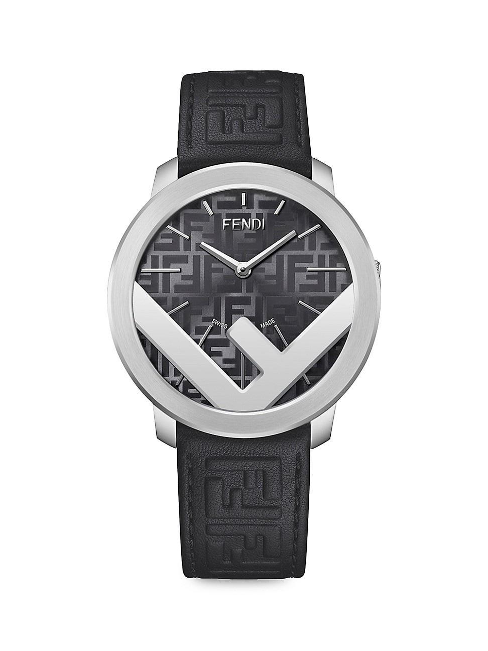 Mens F Is Fendi Stainless Steel & Leather Strap Watch Product Image