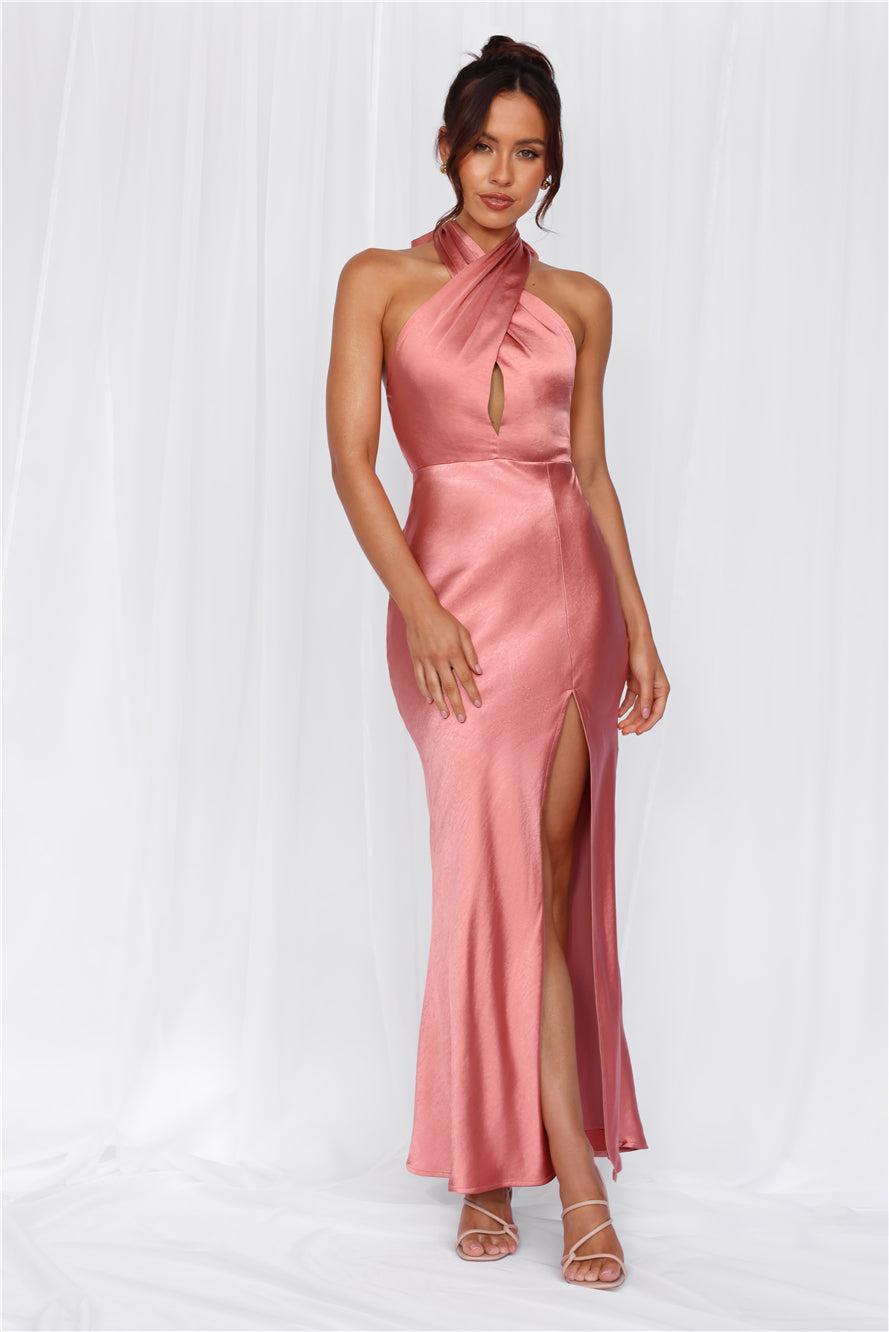 HELLO MOLLY The Adeline Halter Satin Maxi Dress Rose product image