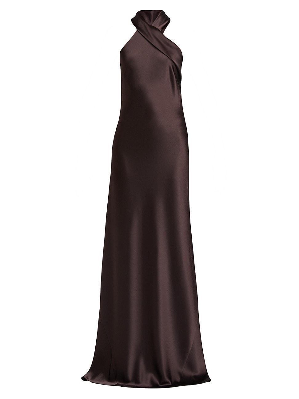 Womens Pandora Satin Cross Halter Gown Product Image