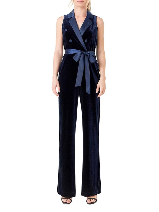 Womens Sleeveless Velvet Jumpsuit Product Image