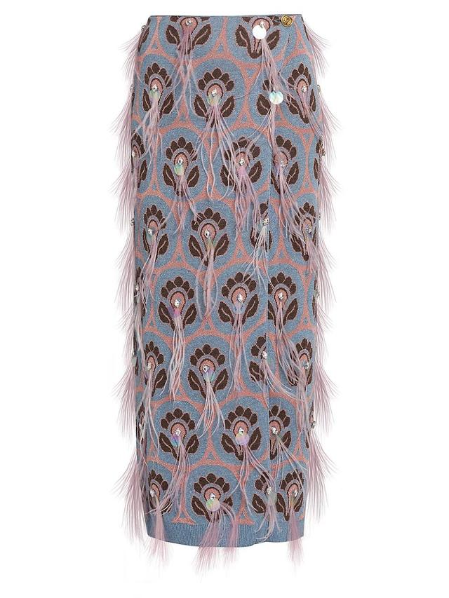 Crystal Feather Embellished Foulard Knit Maxi Wrap Skirt Product Image