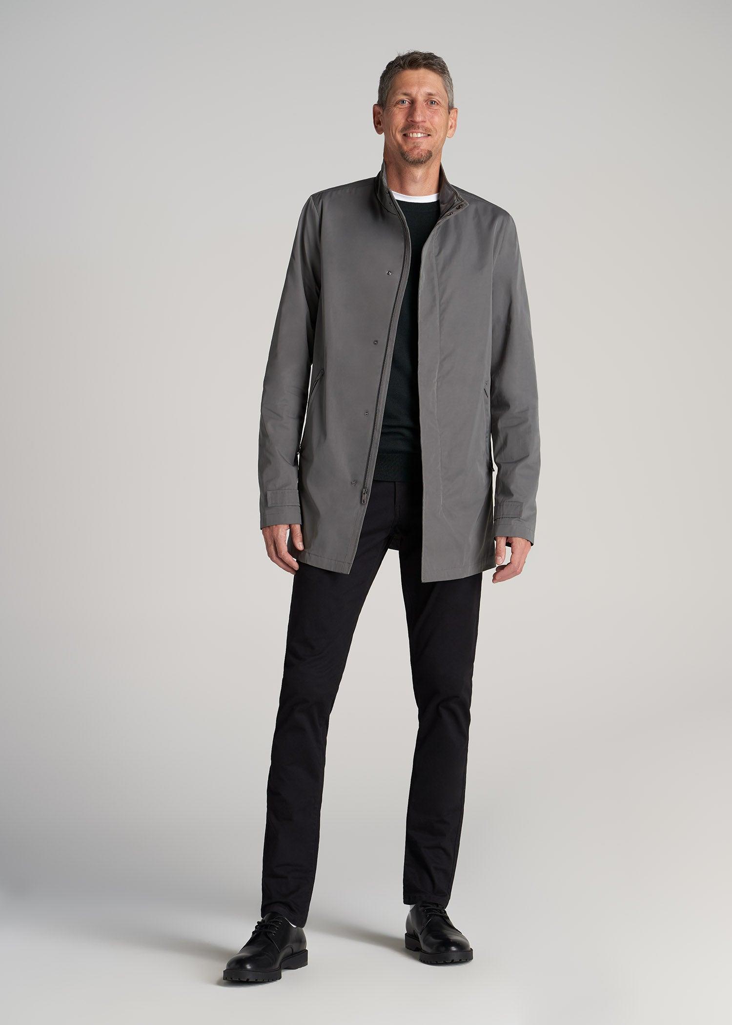 Zip Trench Coat for Tall Men in Slate Grey Male Product Image