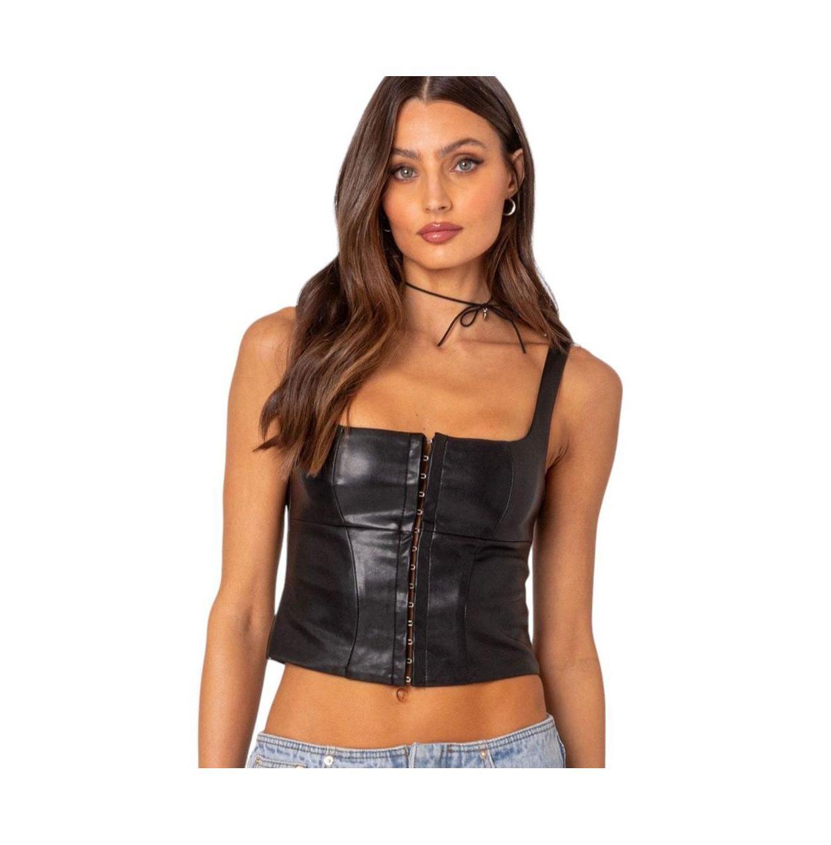 EDIKTED Simone Faux Leather Corset Top Product Image