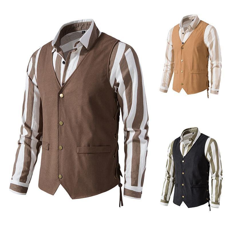 V-Neck Plain Button Vest Product Image