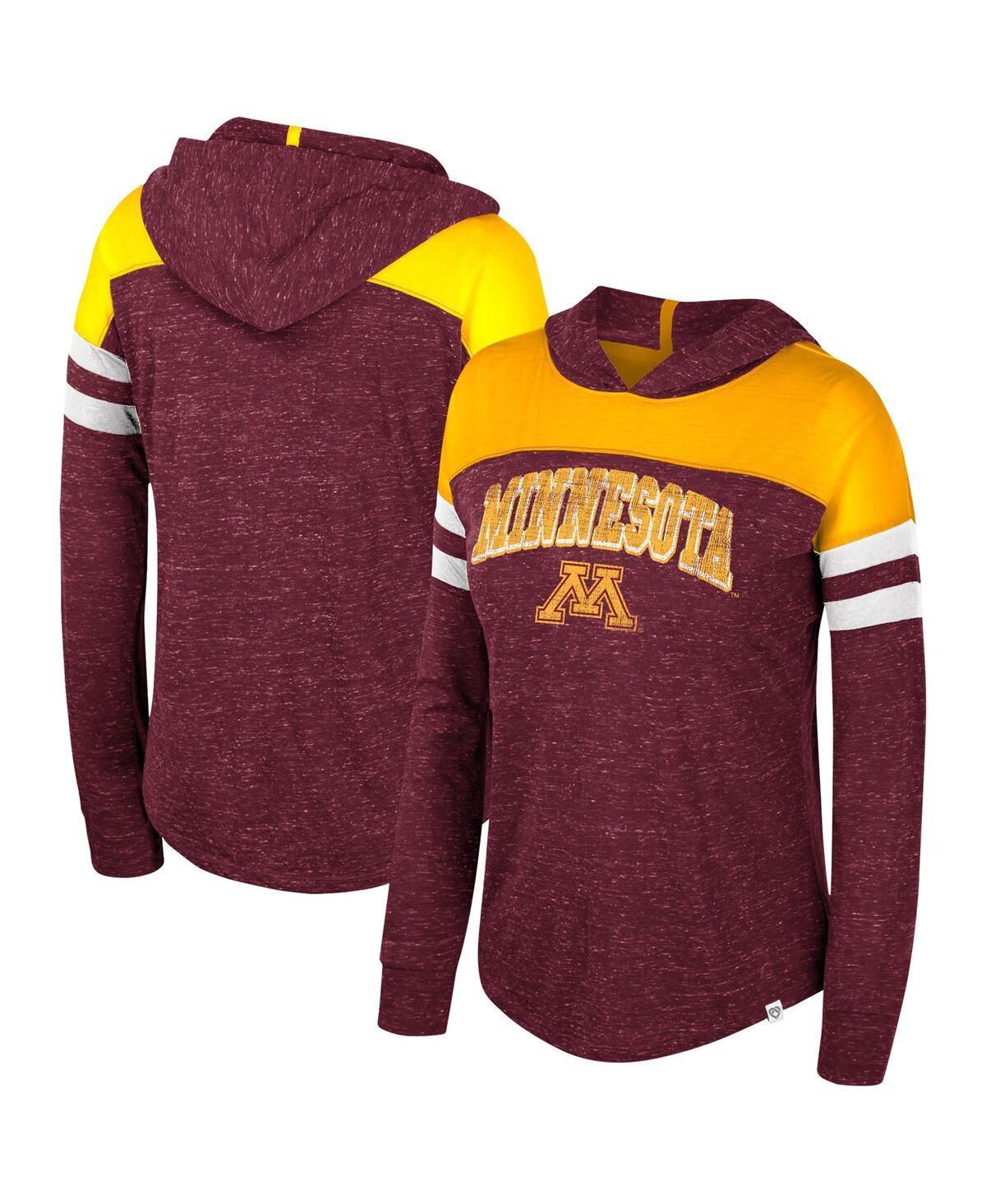 Womens Colosseum Maroon Distressed Minnesota Golden Gophers Speckled Color Block Long Sleeve Hooded T-shirt Product Image