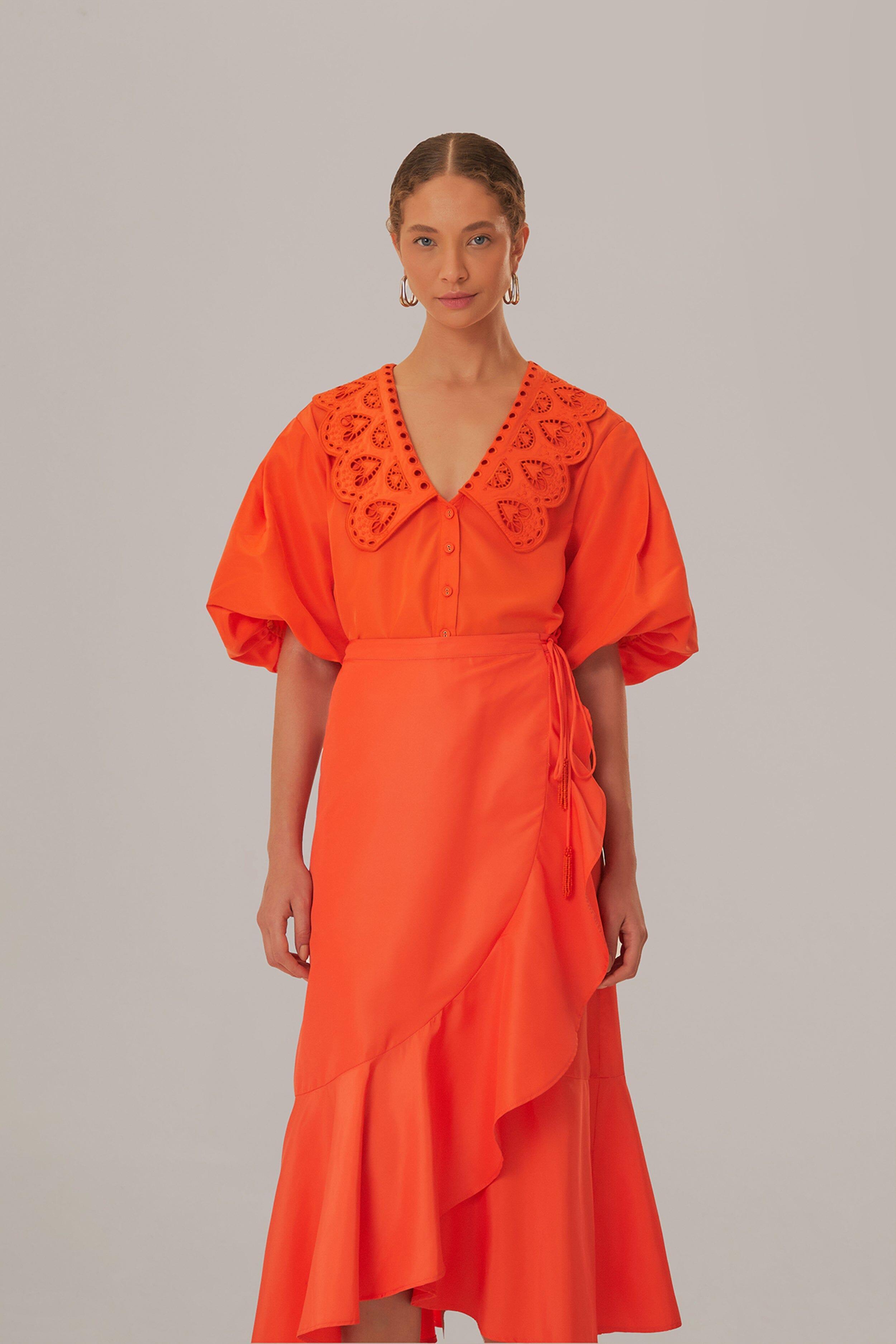 Vivid Orange Midi Skirt Product Image