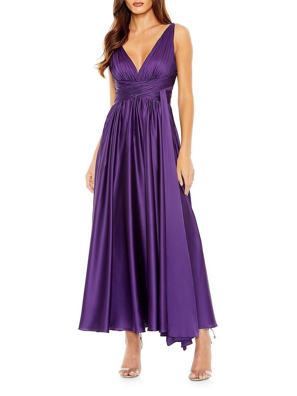 Womens Pleated Charmeuse Halter A-Line Gown Product Image