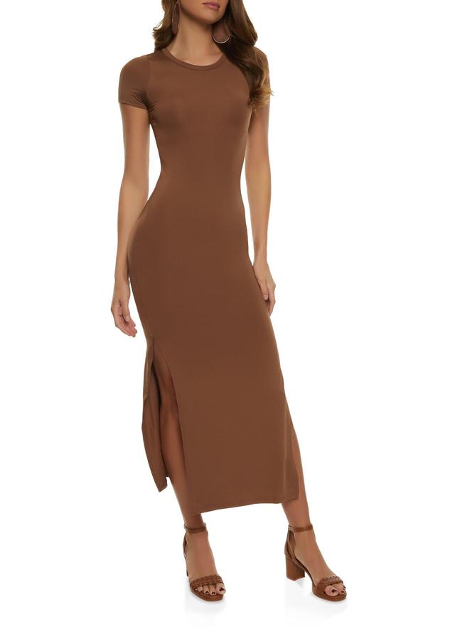 Womens Crew Neck Side Slit Maxi Dress Product Image