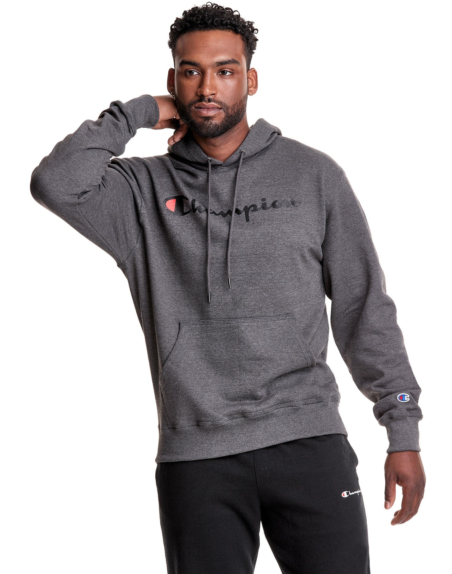 Mens Champion Powerblend Hoodie, Script Logo Navy XL Product Image