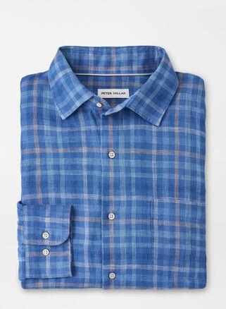 Peter Millar Mens Ashore Linen Sport Shirt | Color: Moon Blue | Size: XXL Product Image