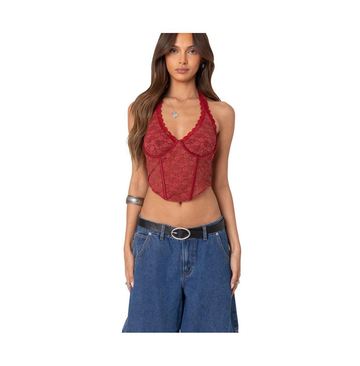 Edikted Womens Chica lace halter corset top product image