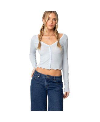 Edikted Womens Ollie Button Front Pointelle Top Product Image