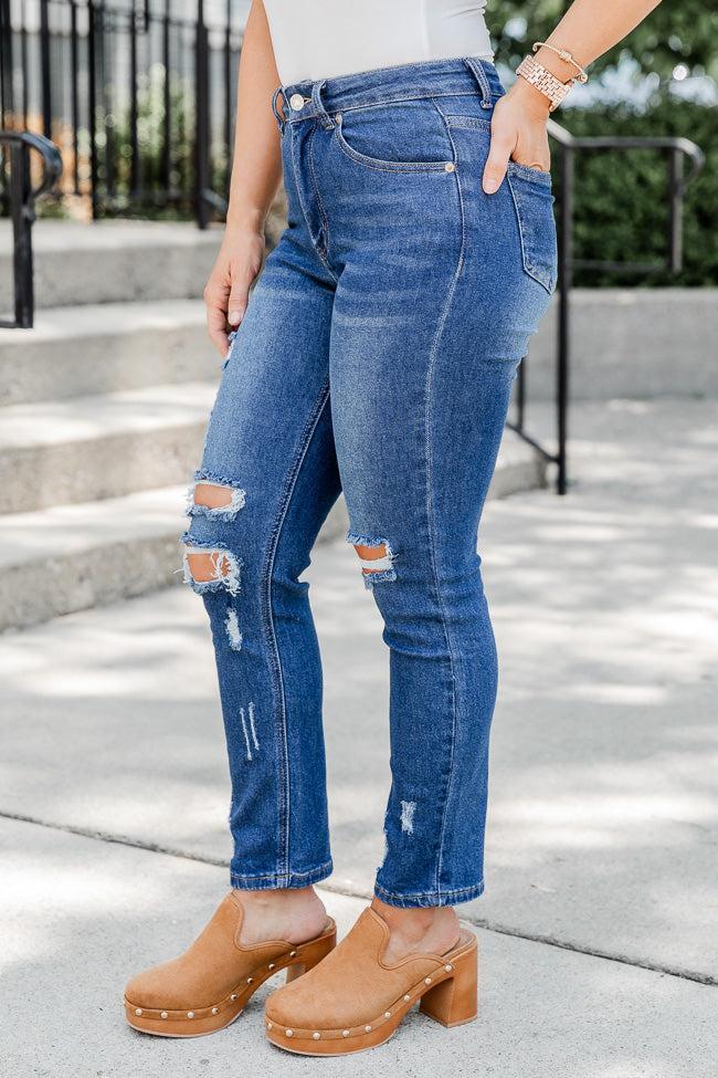 The Mom Jeans Dark Wash Straight Leg Jeans FINAL SALE Product Image