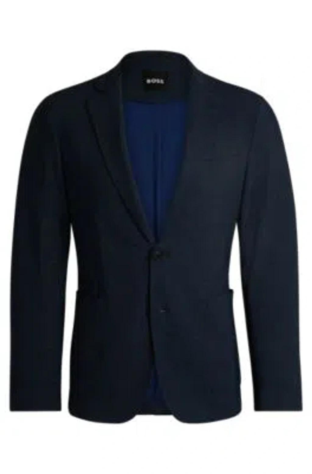 HUGO BOSS Slim-fit Jacket In Micro-patterned Performance-stretch Fabric In Dark Blue Product Image