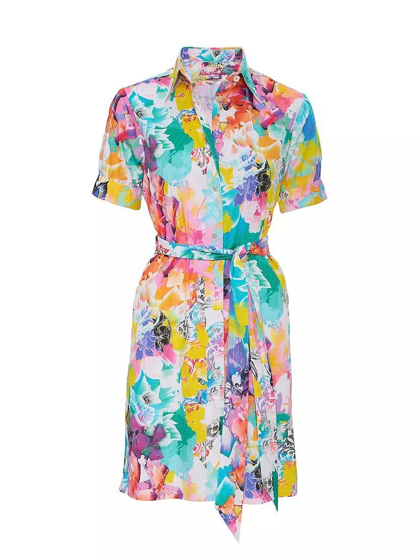 Caroline Abstract Floral Satin Button-Front Dress Product Image