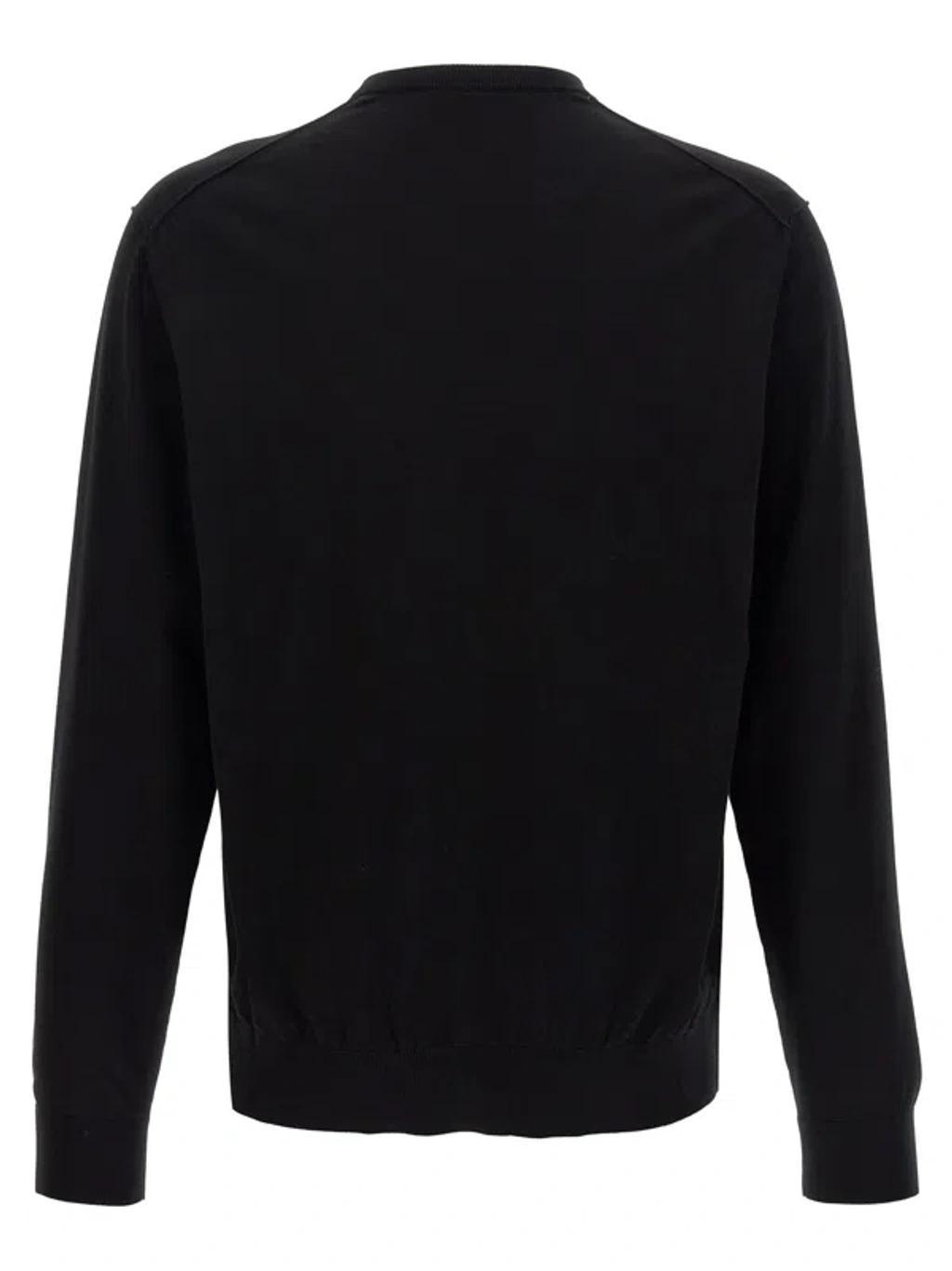 Jacquard Logo Cotton Crewneck Sweater In Black   Product Image