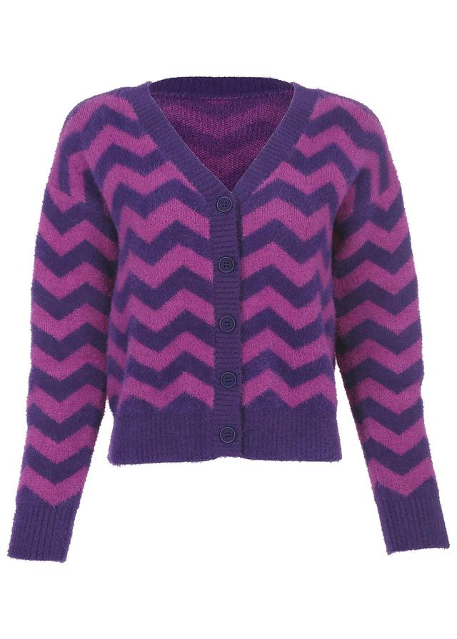 Printed Eyelash Cardigan - Violet Indigo Product Image