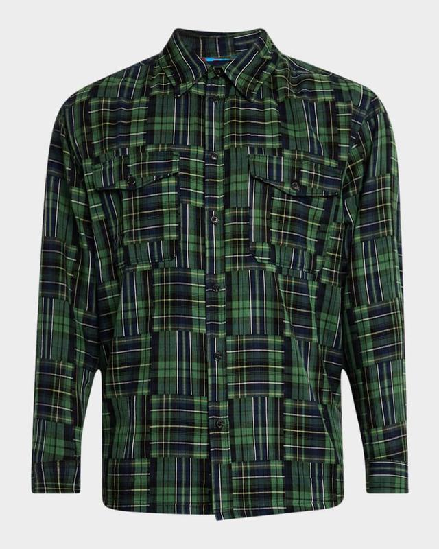 Men's Patchwork Plaid Button-Down Shirt Product Image