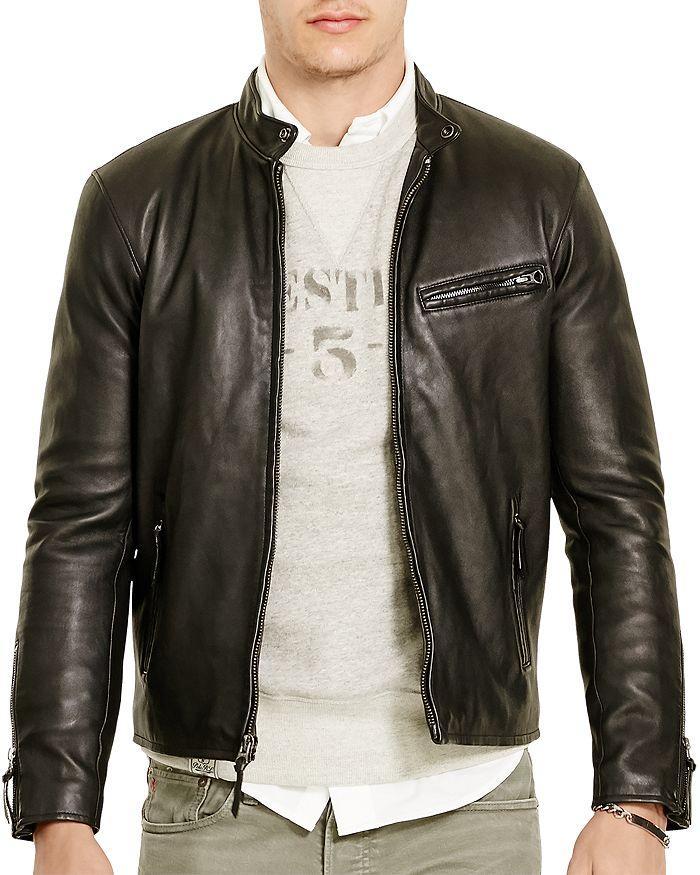 Lambskin Leather Cafe Racer Jacket In Polo Black Product Image