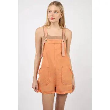 Orange Washed Cotton Denim Casual Romper Overalls Female Product Image