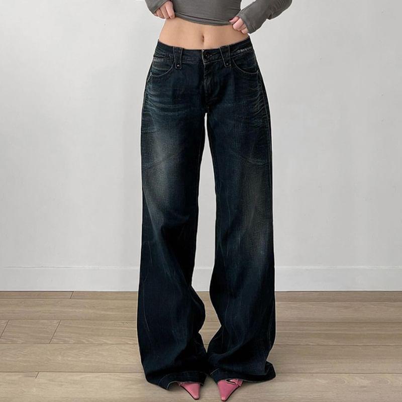 Mid Rise Washed Wide Leg Jeans Product Image