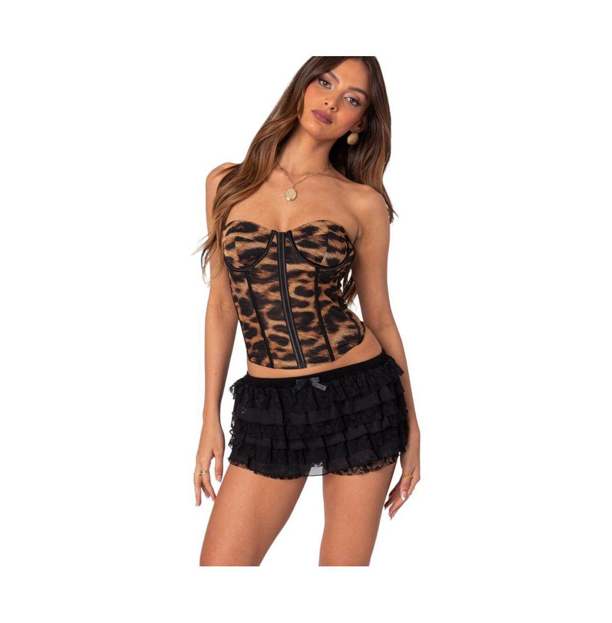 Edikted Womens Lennox Leopard Print Mesh Corset Top Product Image