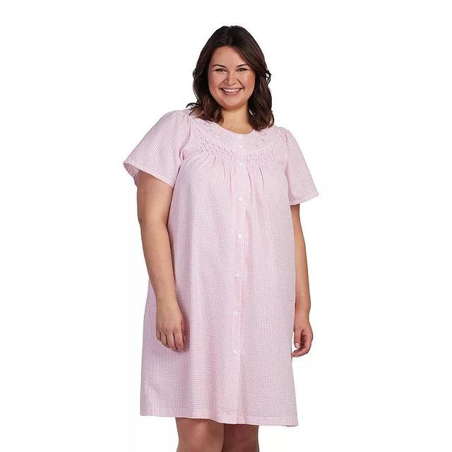 Plus Size Miss Elaine Essentials Seersucker Short Snap Robe, Womens Product Image