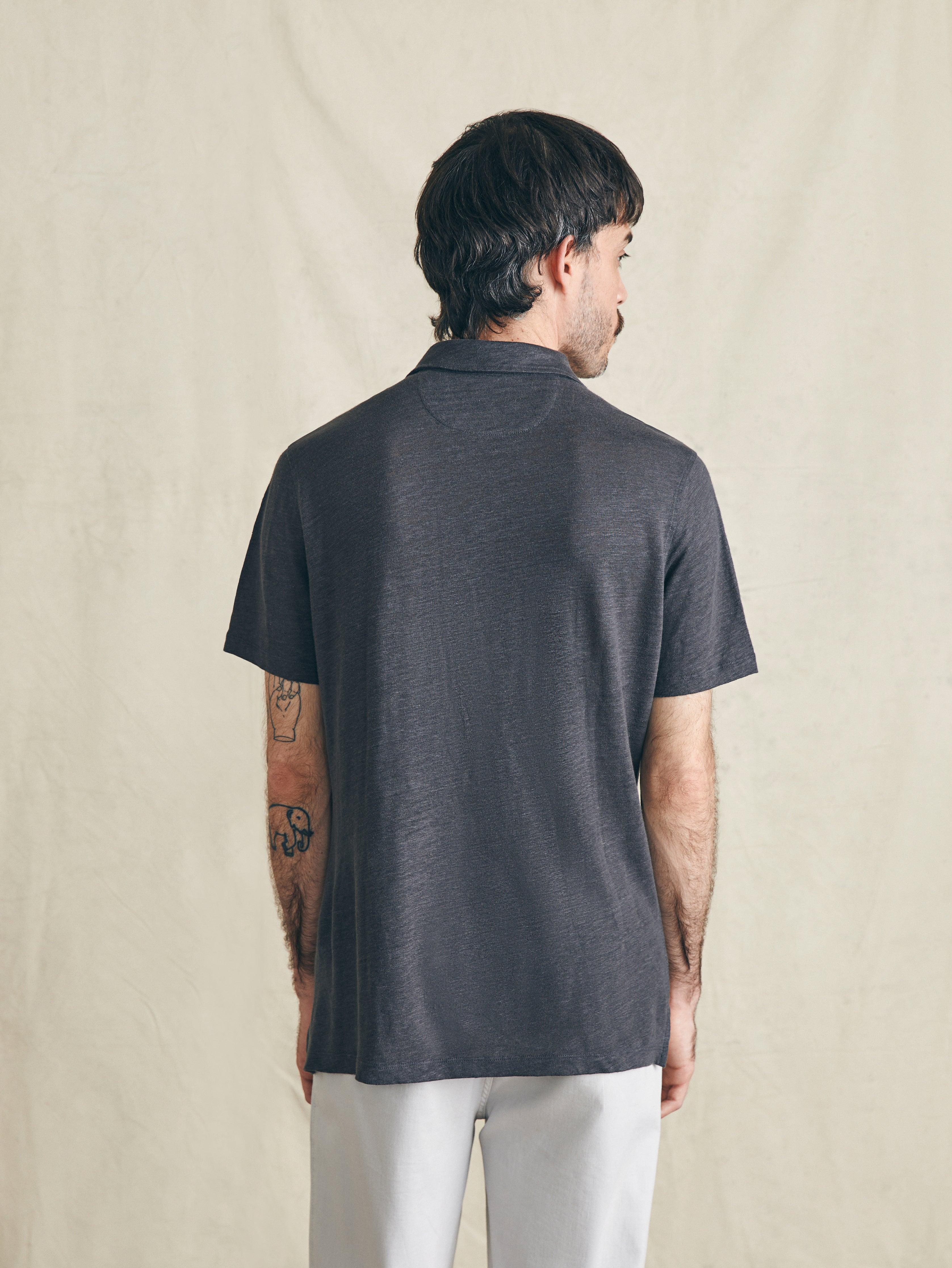 Short-Sleeve Linen Polo - Black Iron Male Product Image