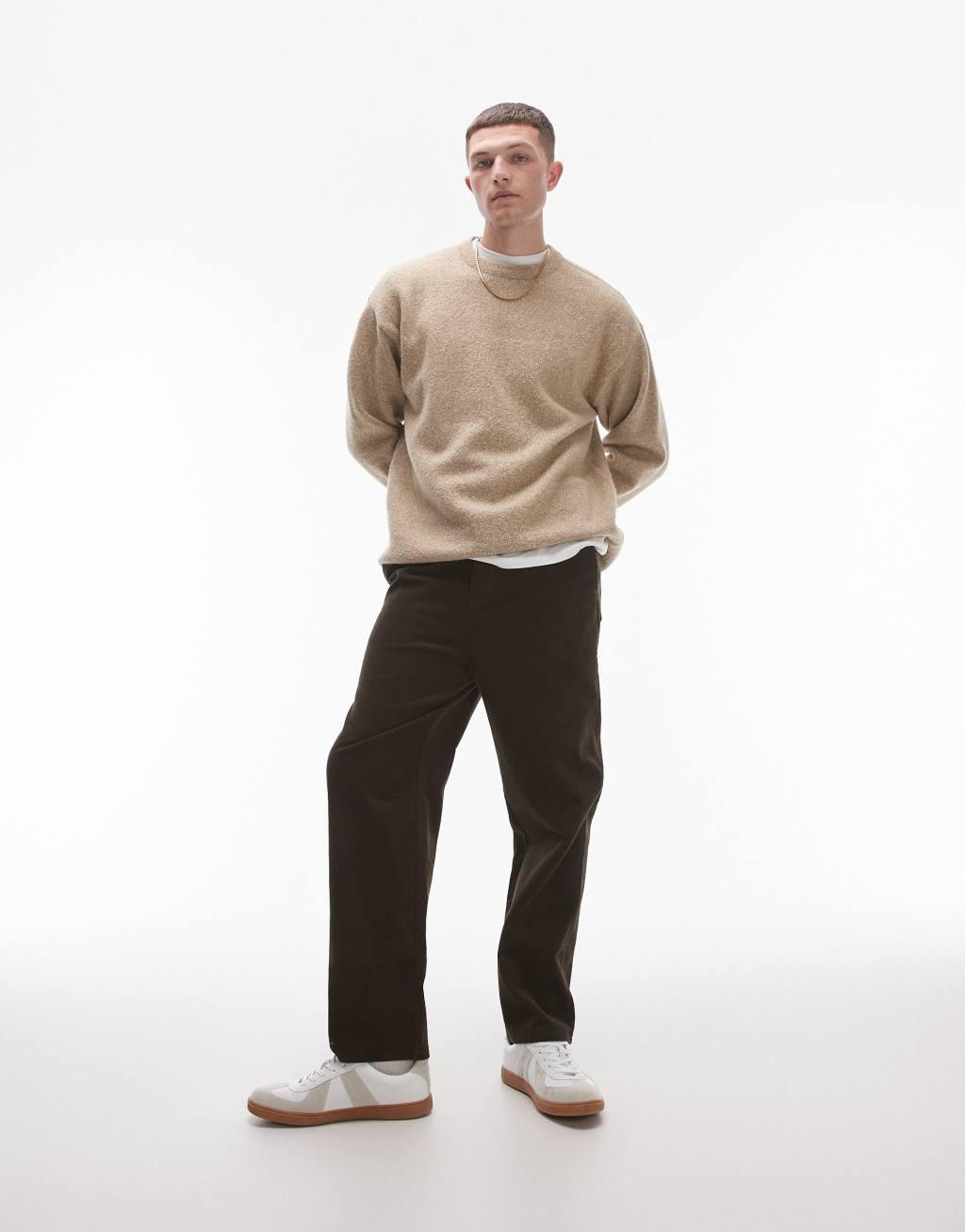 Topman tapered cord pants in brown product image