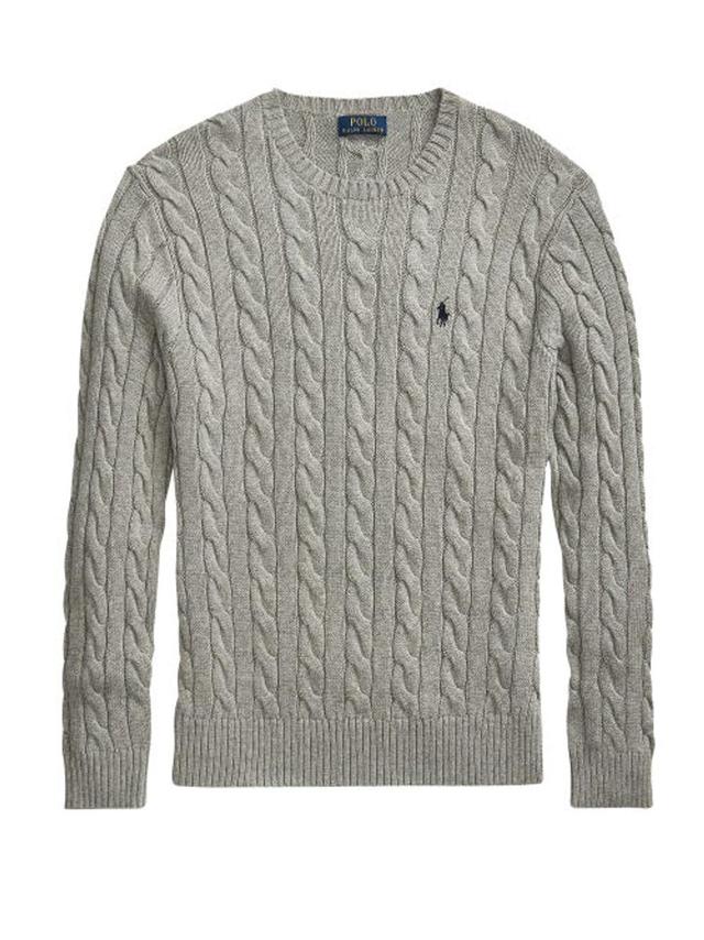 Logo-embroidered Cable-knit Cotton Sweater In Gray Product Image