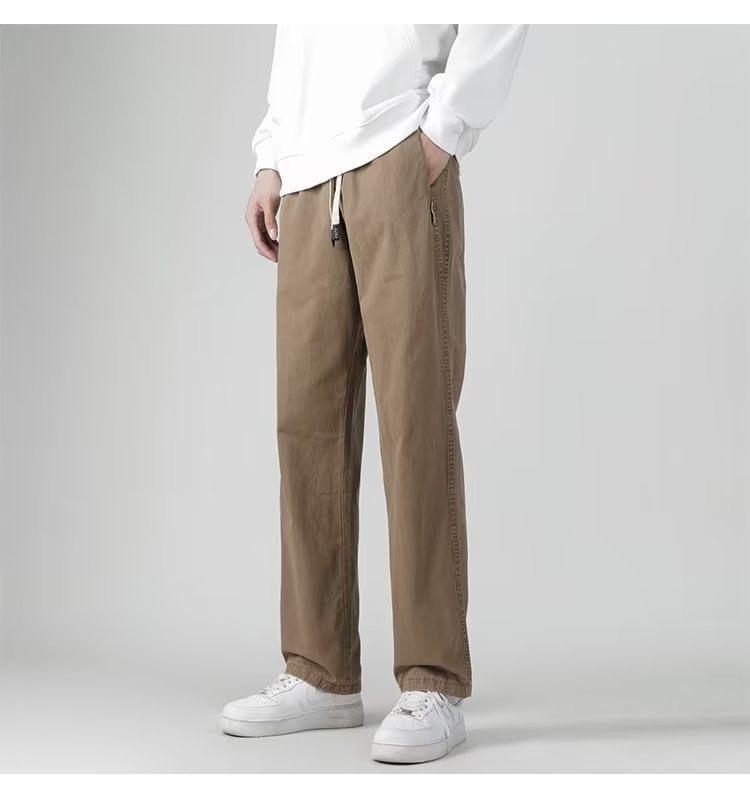 Drawstring Waist Plain Straight Leg Pants Product Image