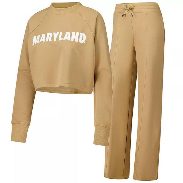 Womens Tan Maryland Terrapins Raglan Cropped Sweatshirt & Sweatpants Set Product Image