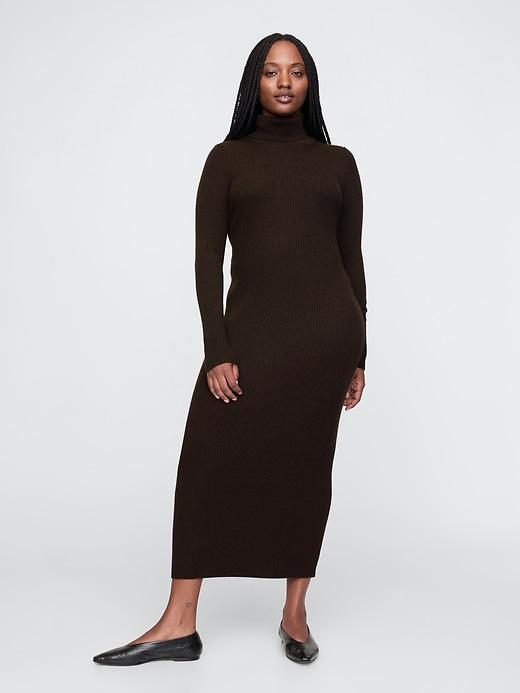 Turtleneck Rib Midi Sweater Dress Product Image