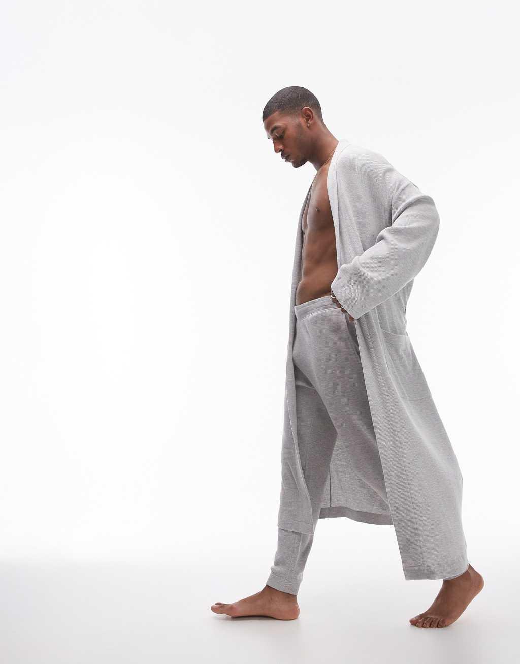 Topman lounge waffle robe in light gray Product Image