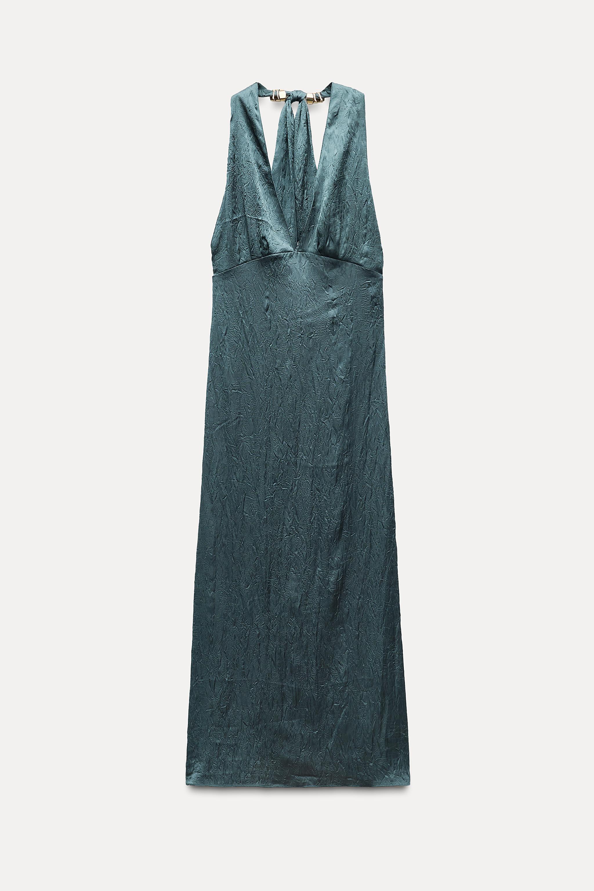 WRINKLED SATIN EFFECT HALTER DRESS Product Image