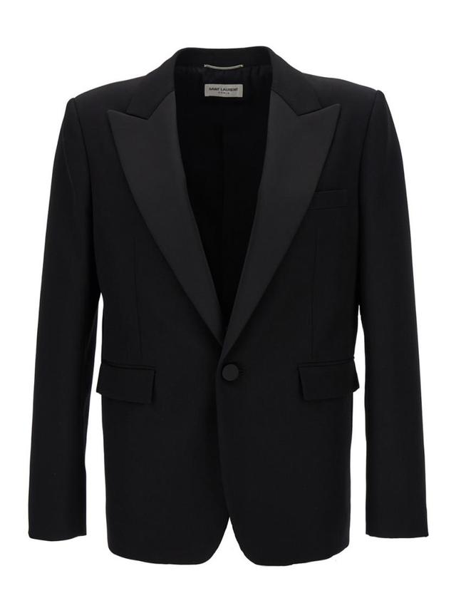 Black Single-breasted Tuxedo Jacket In Virgin Wool Man Product Image