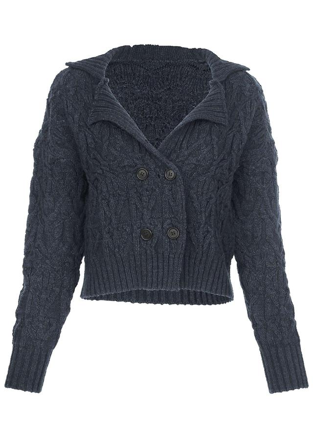 Cable Knit Cardigan - Navy Product Image