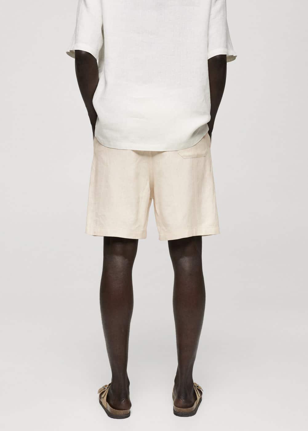 MANGO MAN - Cotton linen drawstring Bermuda shorts ecruMen Product Image