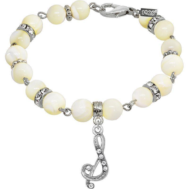 1928 Silver Tone Mother-of-Pearl & Simulated Crystal Initial Bracelet, Womens Product Image