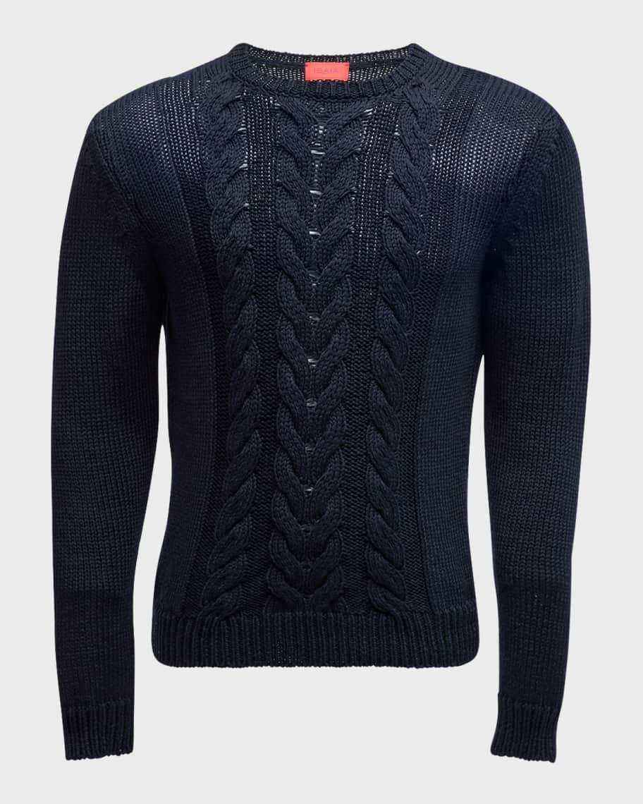 Men's Silk-Cotton Cable Knit Crewneck Sweater Product Image