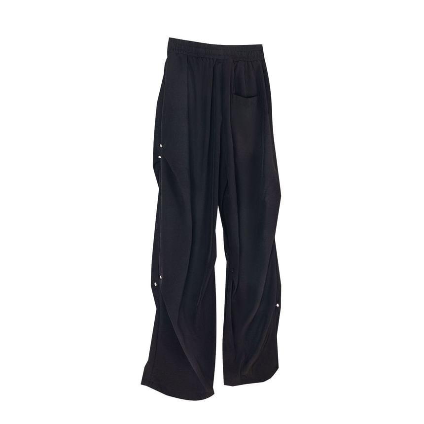 Drawstring Waist Plain Wide Leg Sweatpants Product Image