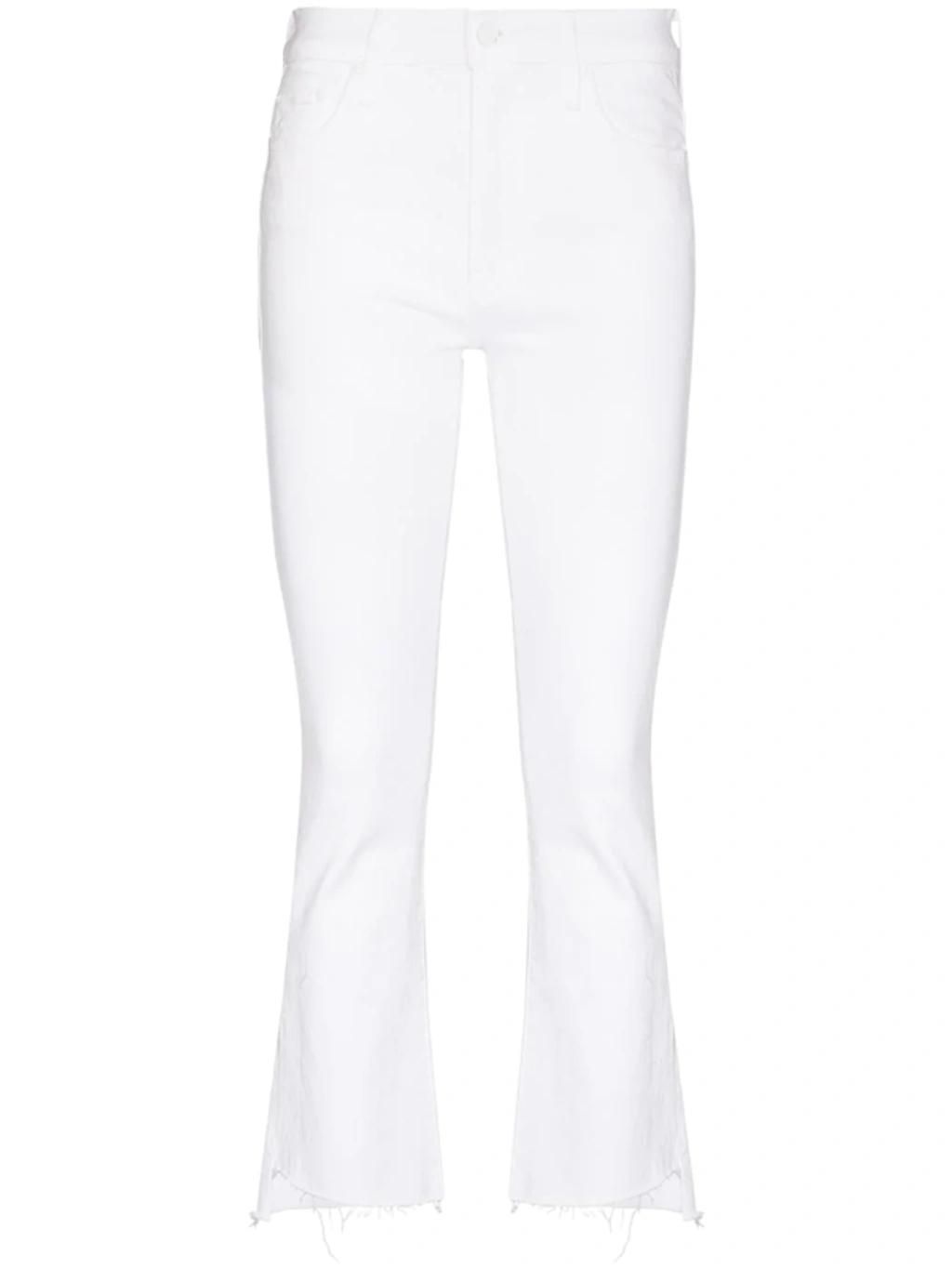 MOTHER The Tripped Distressed Bootcut Ankle Jeans In White Product Image